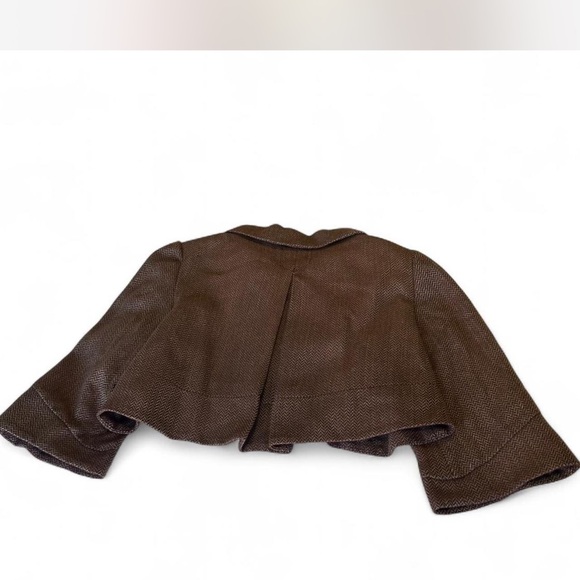 Y2K Short Blazer Bolero Swing Jacket in Burgundy Cream Herringbone Size Large - Picture 5 of 7